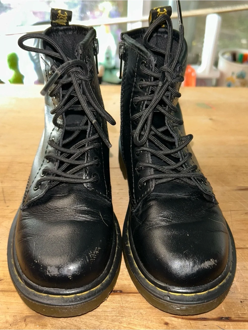 Dr. Martens toddlers Black Leather Combat Ankle Boots Lace-Up Zip US 12